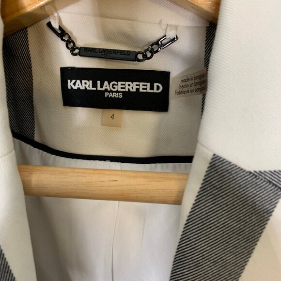 Karl Lagerfeld Paris, Ivory/Black Plaid Long Sleeve Jacket in Women's Size 4 - Picture 9 of 9